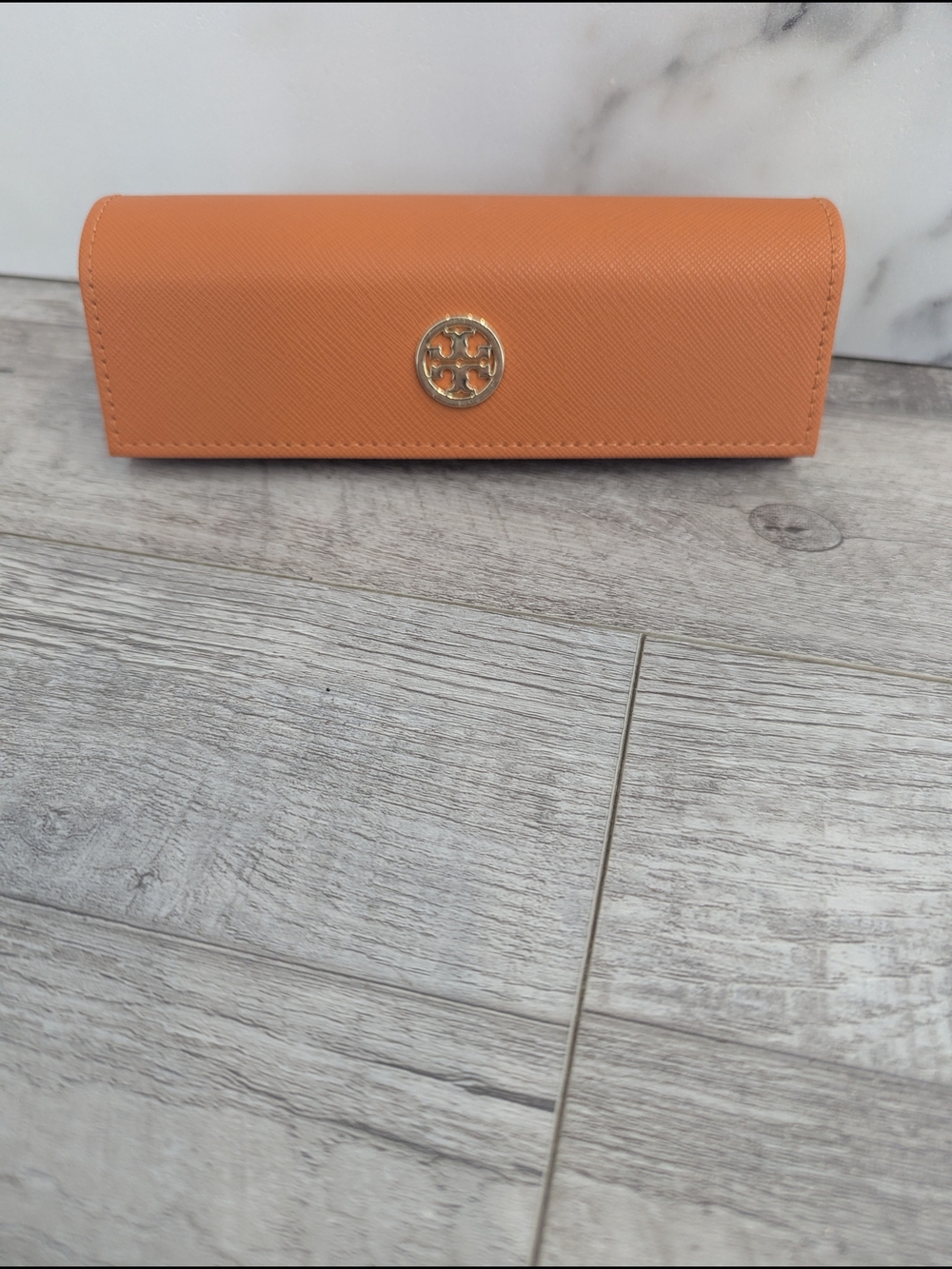Tory Burch Orange Saffiano Leather Eyewear Case with Gold Logo